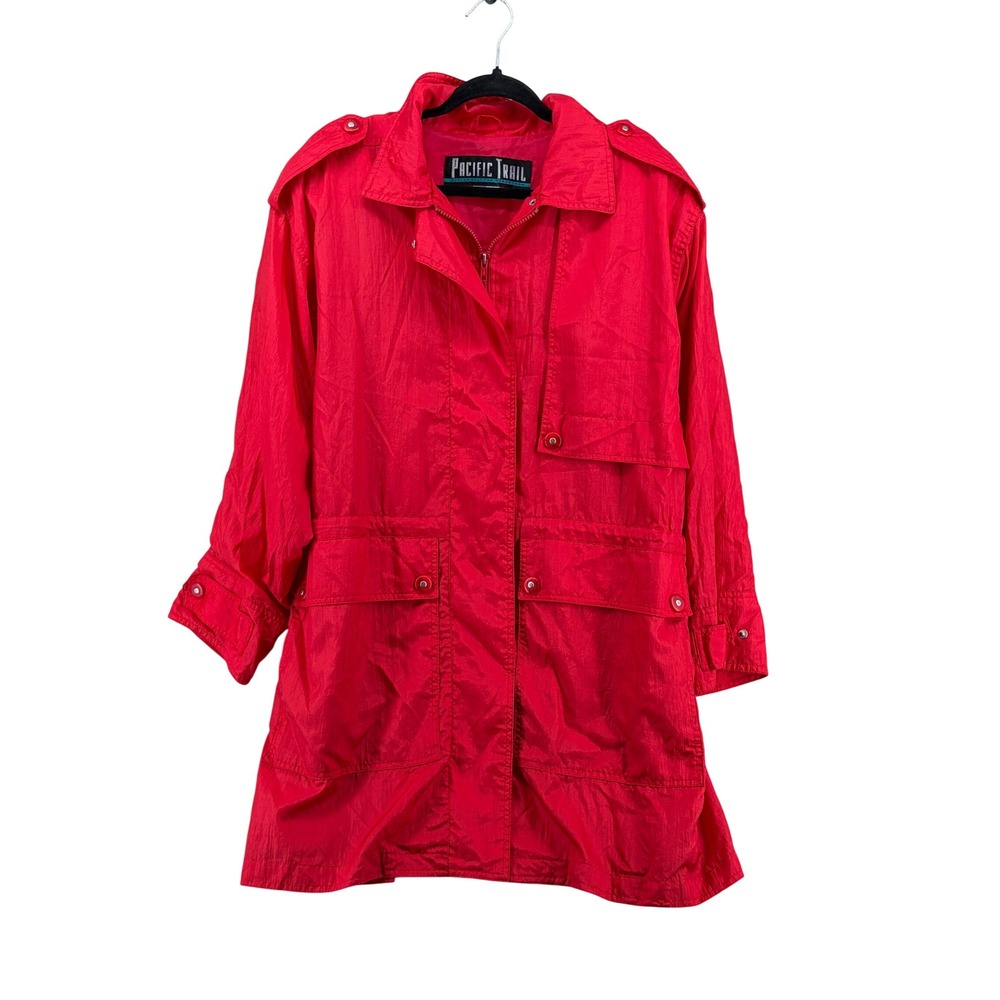 1980's Chili Red trench, retro vintage Pacific Trail Sz L Parisian Chic Classic